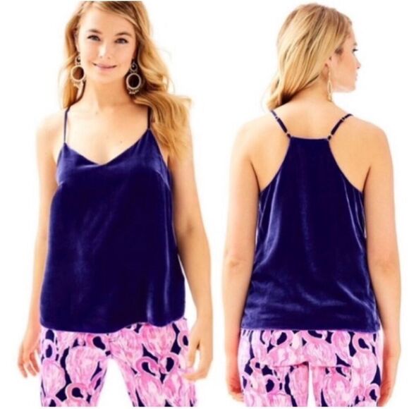 Lilly Pulitzer silk blend dusk velvet top true velvet navy size XS - Picture 1 of 8